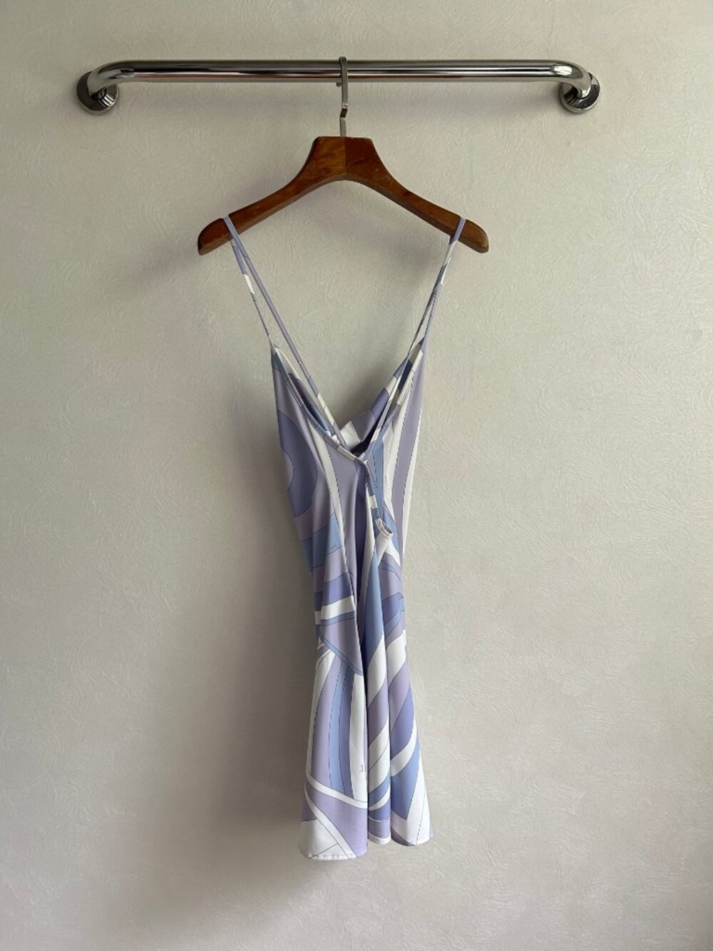 Emilio Pucci Linear Wave Print Cowl Neck Cross Back Mini Slip Dress - Picture 2 of 9